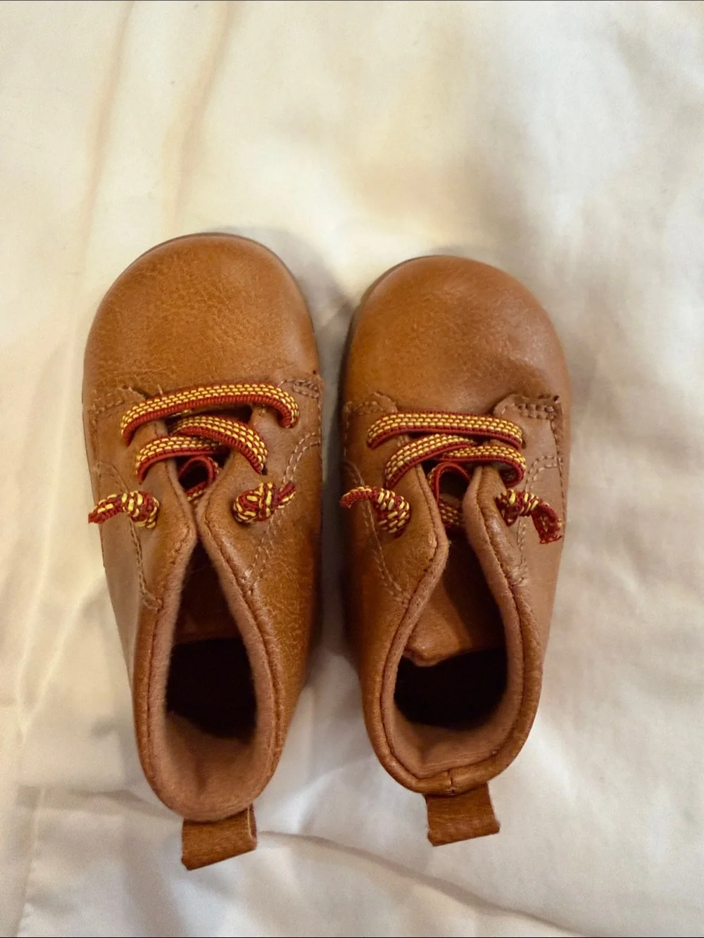 Cat & Jack Tan Brown Baby Walker Boots with Red-Accent Laces